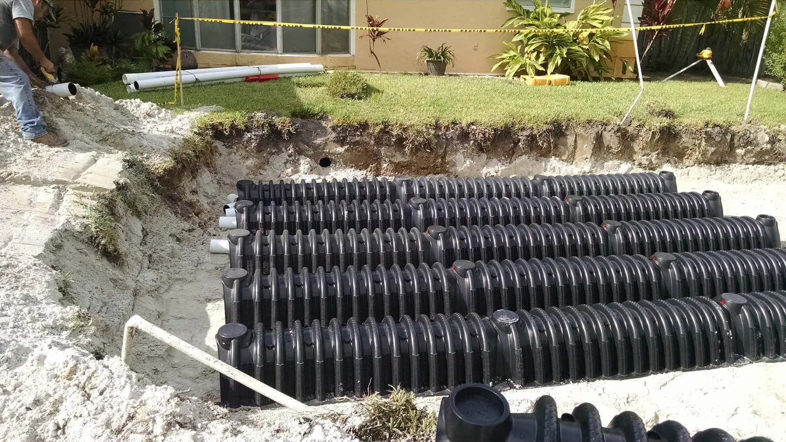 New drain field chambers laid in a trench