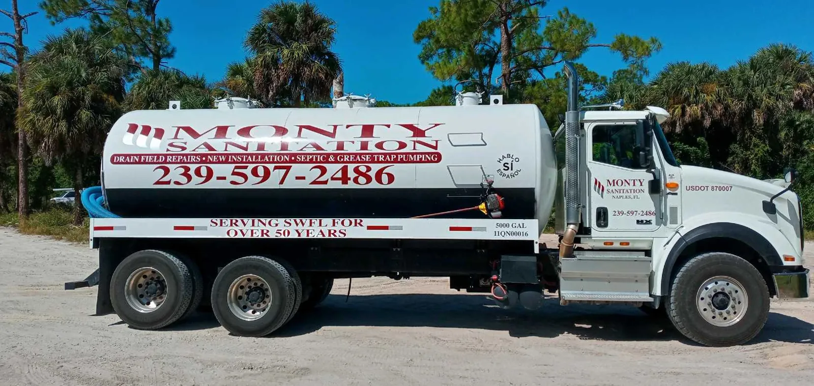 A Monty Sanitation pump truck: drain field repairs, new installation, septic and grease trap pumping